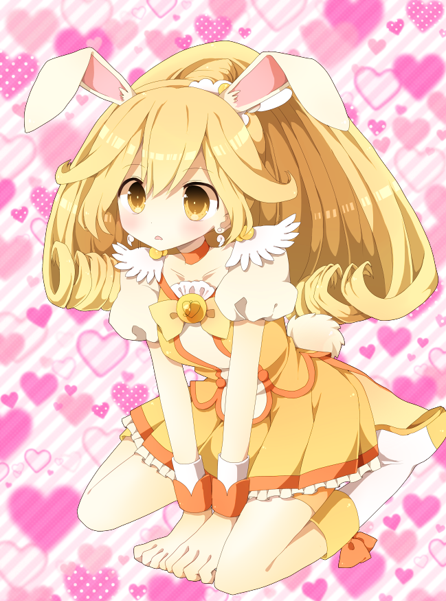 animal_ears, bike_shorts, blonde_hair, blush, boots, bunny_ears, cure_peace, dress
