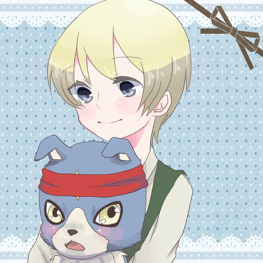 blonde_hair, blue_eyes, blush, creature, digimon, digimon_savers, dog_ears, fangs