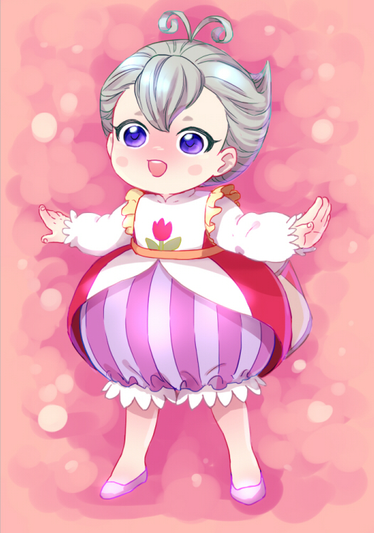 1girl, antenna_hair, artist_request, blue_eyes, blush_stickers, green_hair, open_mouth, outstretched_arms, princess_tutu, purple_eyes, short_hair, solo, somi_(ert0), uzura, violet_eyes
