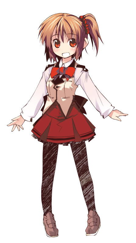 blush, bow, magical_cannon_wars, nanaroku_(fortress76), original, pantyhose, ponytail, red_eyes