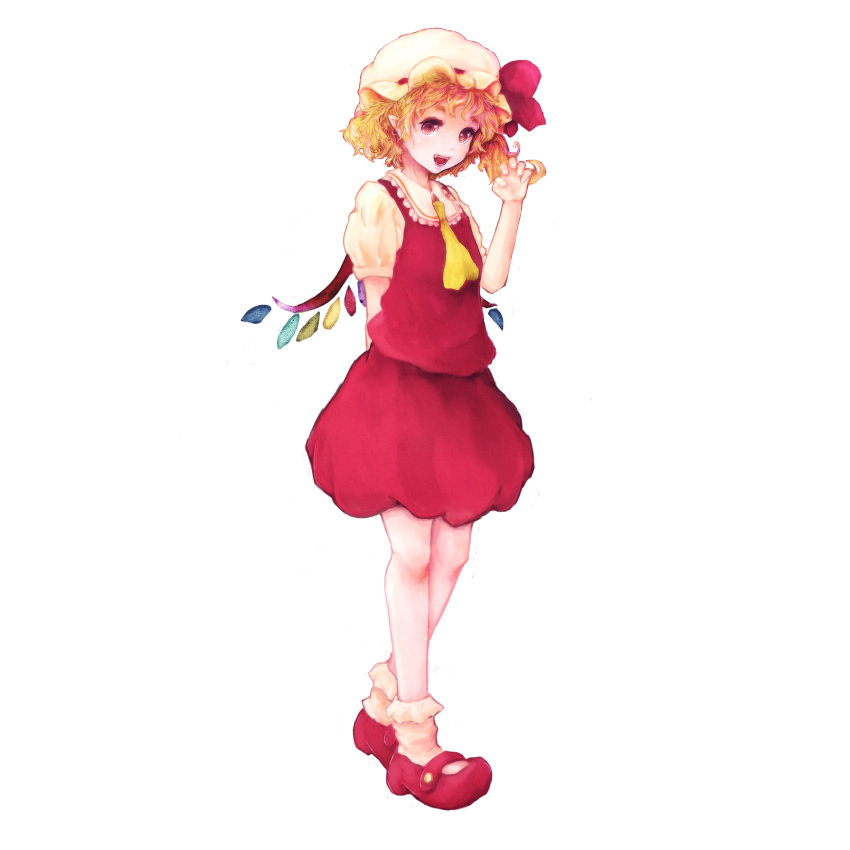 blonde_hair, flandre_scarlet, hat, highres, motachin, ponytail, red_eyes, short_hair