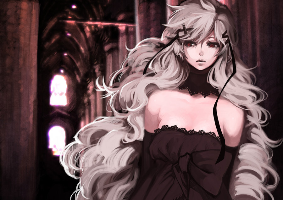 bare_shoulders, big_hair, camille_myriad_zentreza, choker, dress, elbow_gloves, gloves, gothic