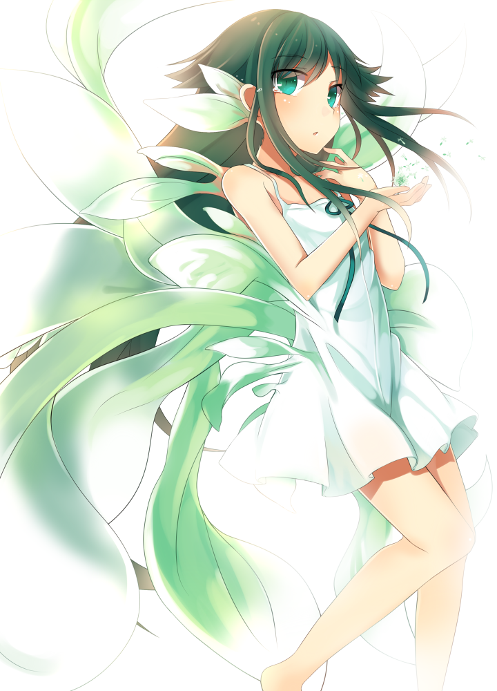 dress, green_dress, green_eyes, green_hair, long_hair, ribbon, saya, saya_no_uta