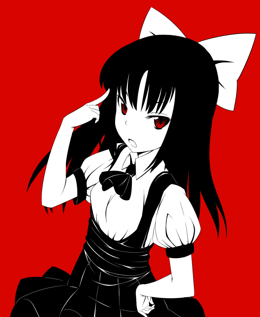 absurdres, black_hair, bow, hair_bow, highres, open_mouth, original, red_eyes