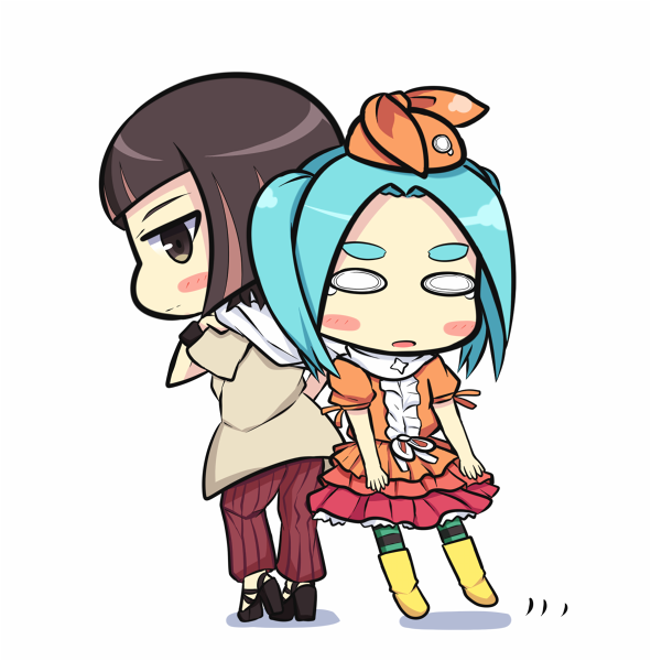black_hair, blush_stickers, bob_cut, hat, kagenui_yozuru, komaki, lifting, monogatari_(series)