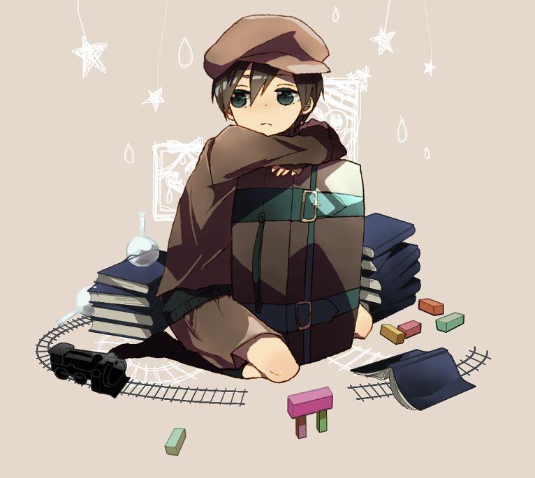 4_(nakajima4423), baccano!, black_hair, book, building_block, czeslaw_meyer, grey_eyes, hat