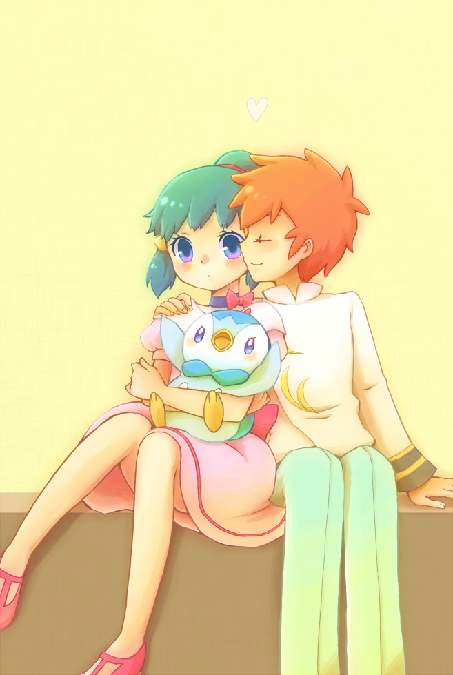 2girls, blue_eyes, blue_hair, closed_eyes, hanabachi, hikari_(pokemon), kiss, nozomi_(pokemon)