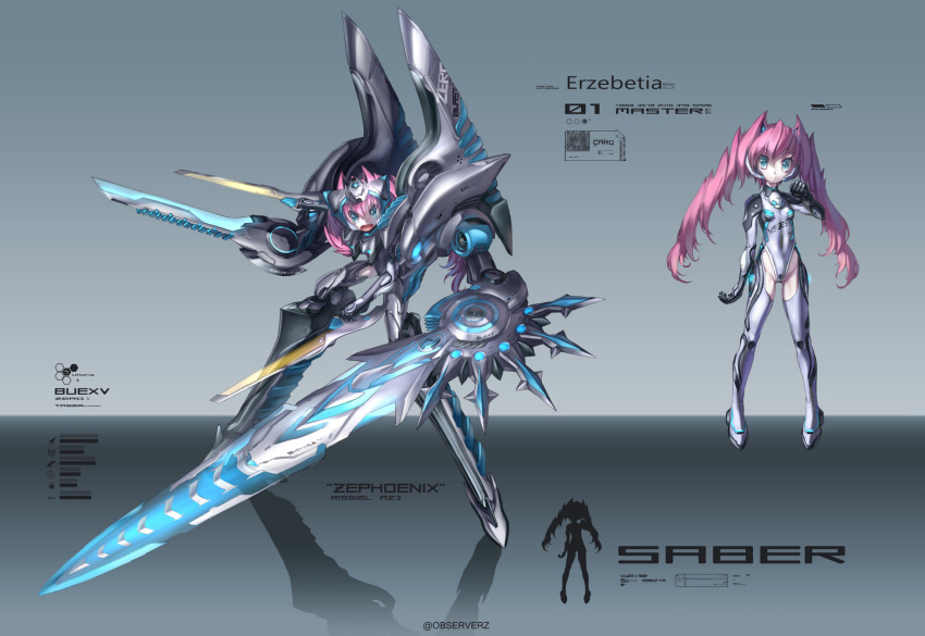 babycat, leotard, mecha_musume, original, solo, twintails