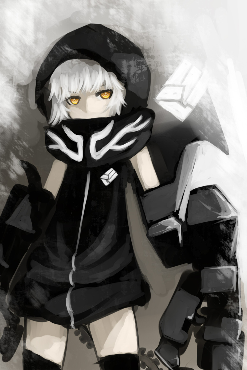 aleron, black_rock_shooter, dress, glowing, glowing_eyes, highres, hood, hoodie