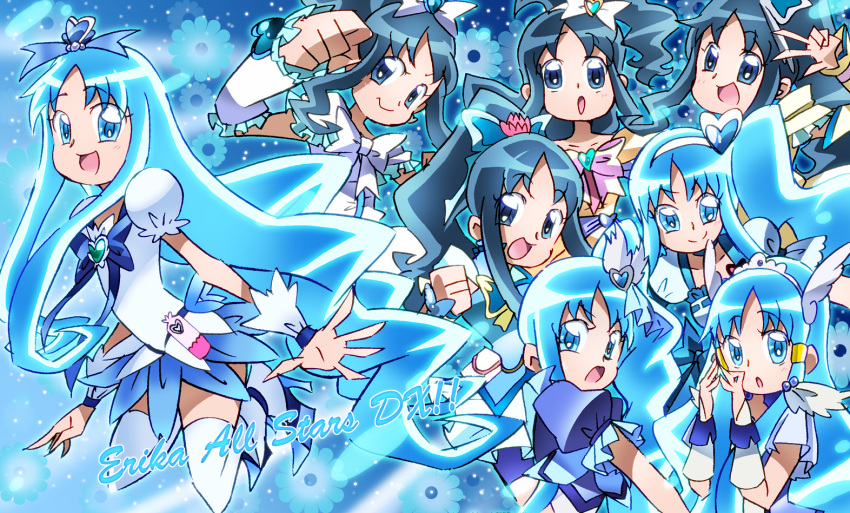 alternate_hairstyle, blue, blue_background, blue_eyes, blue_hair, bow, character_name, color_connection