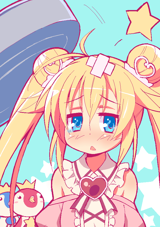 9law, :<, ahoge, bermuda_triangle, blonde_hair, blue_eyes, cardfight!!_vanguard, double_bun