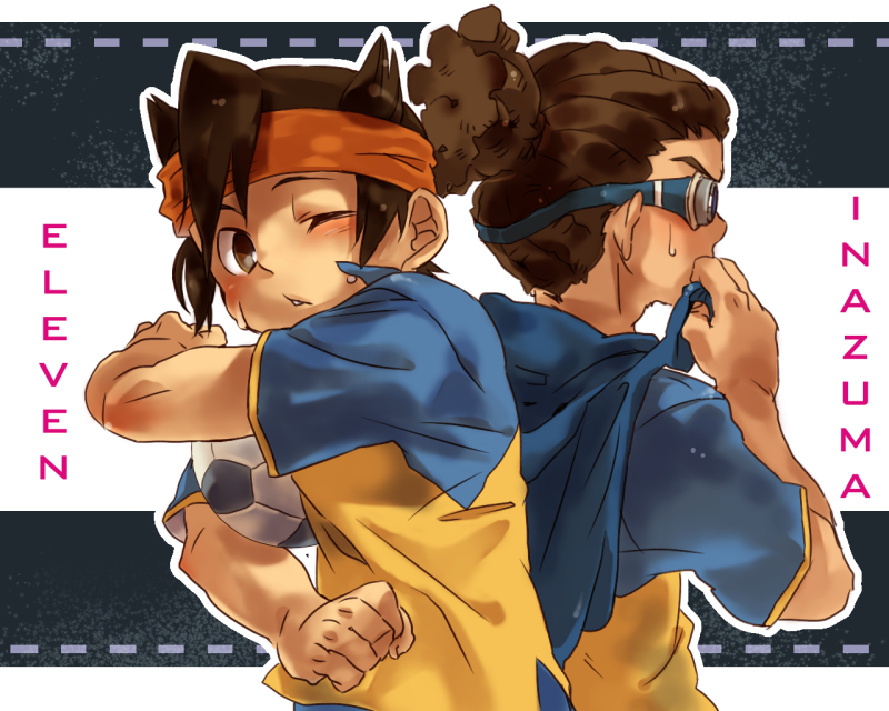 ball, brown_hair, endou_mamoru, goggles, headband, inazuma_eleven, inazuma_eleven_(series), kidou_yuuto