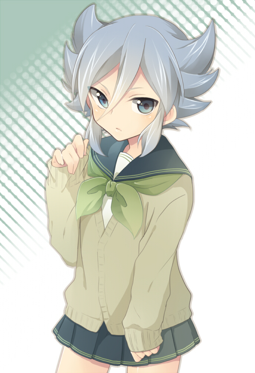 androgynous, blue_eyes, blue_hair, cardigan, crossdressinging, hakuryuu_(inazuma_eleven), inazuma_eleven, inazuma_eleven_(series)