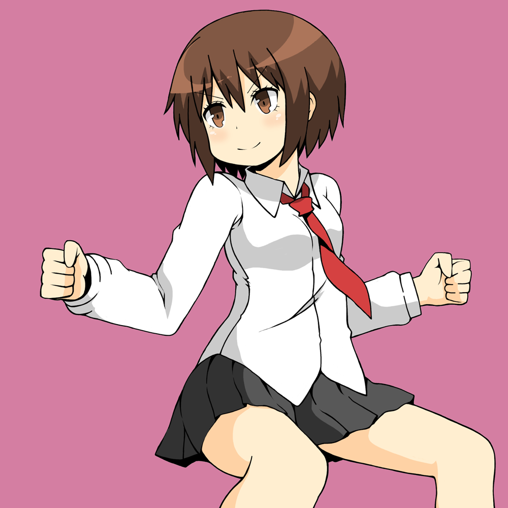 brown_hair, eichikei, kill_me_baby, necktie, oribe_yasuna, school_uniform, skirt, smile