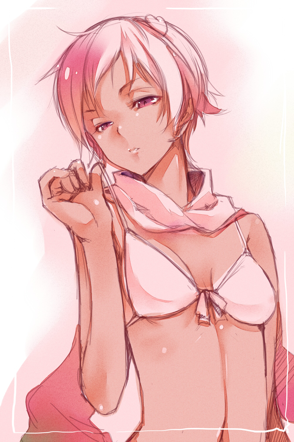 adjusting_strap, adjusting_swimsuit, alternate_costume, bare_shoulders, bikini, bikini_pull, bikini_top, bust