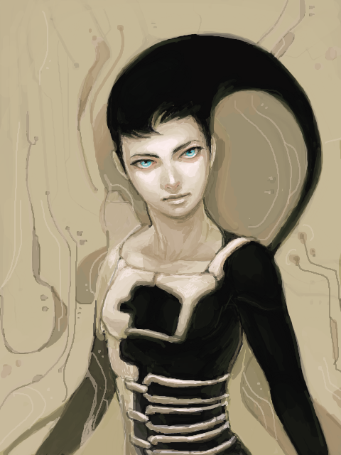 black_hair, blue_eyes, bodysuit, long_hair, panzer_dragoon, panzer_dragoon_orta, panzer_dragoon_saga, solo