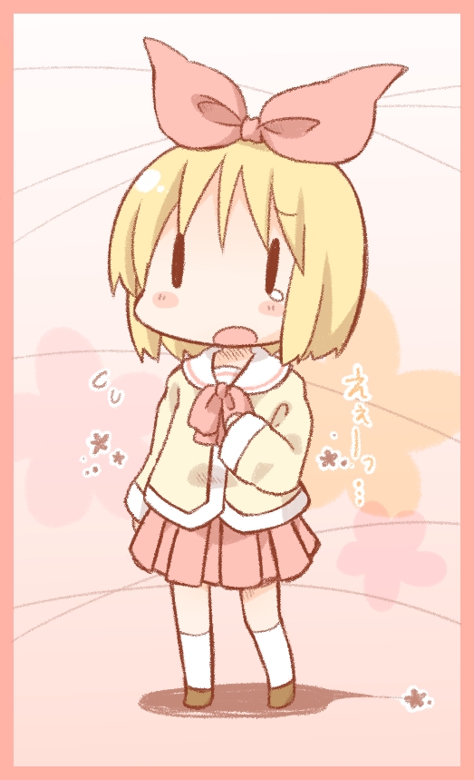 annaka_haruna, blonde_hair, blush, blush_stickers, bow, chibi, daitirumoesu, hair_bow