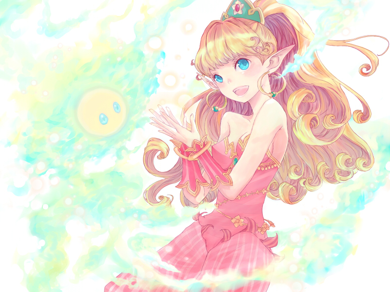 bare_shoulders, blonde_hair, blue_eyes, breasts, earrings, ery, hoop_earrings, jewelry