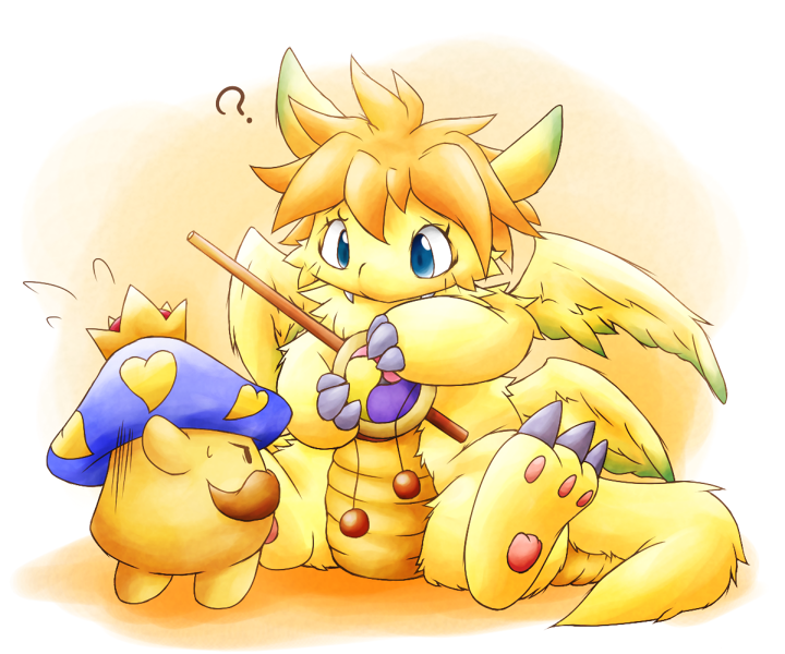 ?, blue_eyes, dragon, drum, fang, flammie, instrument, multiple_wings