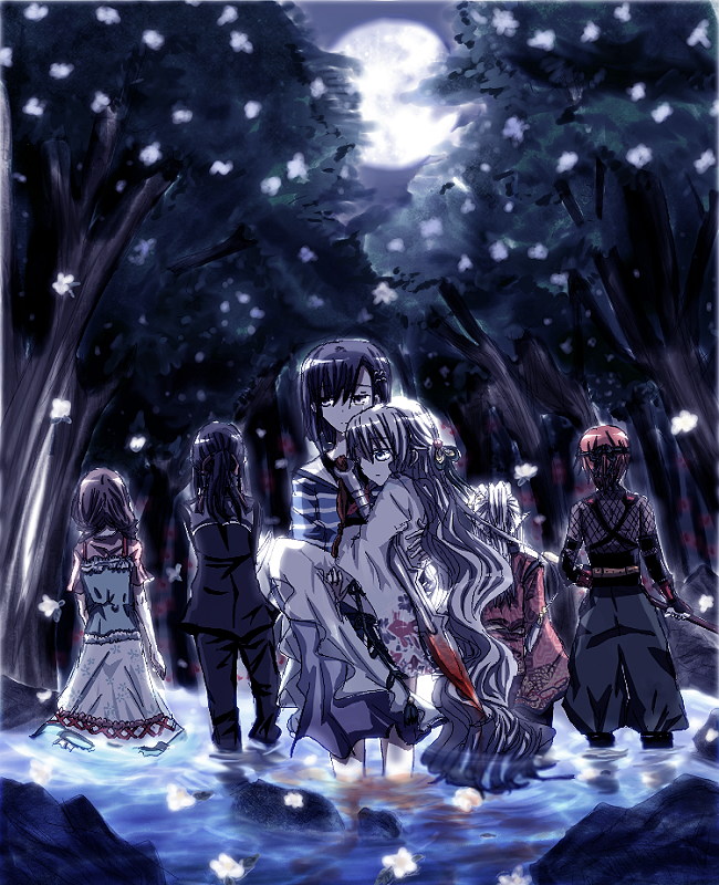 aoi_shiro, bad_id, black_hair, brown_hair, flower, headband, japanese_clothes, kaya_(aoi_shiro)
