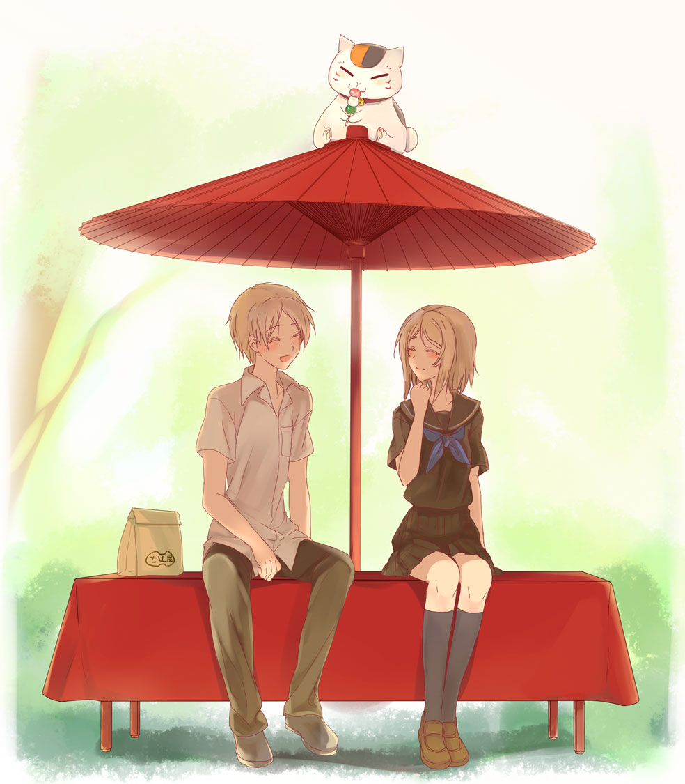 1girl, :3, :d, ^_^, blonde_hair, closed_eyes, couple, erf