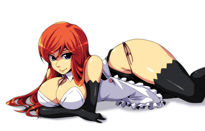 81diver, am_(blackant), apron, bare_shoulders, black_gloves, black_legwear, blue_eyes, breasts