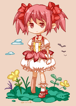 2011, bad_id, dated, dress, flower, kaname_madoka, lowres, mahou_shoujo_madoka_magica