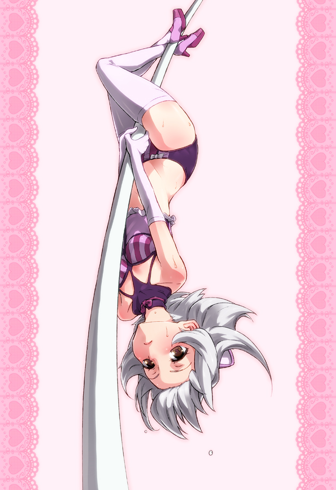 brown_eyes, dripping, elbow_gloves, flying_sweatdrops, foreshortening, gloves, high_heels, high_school_dxd
