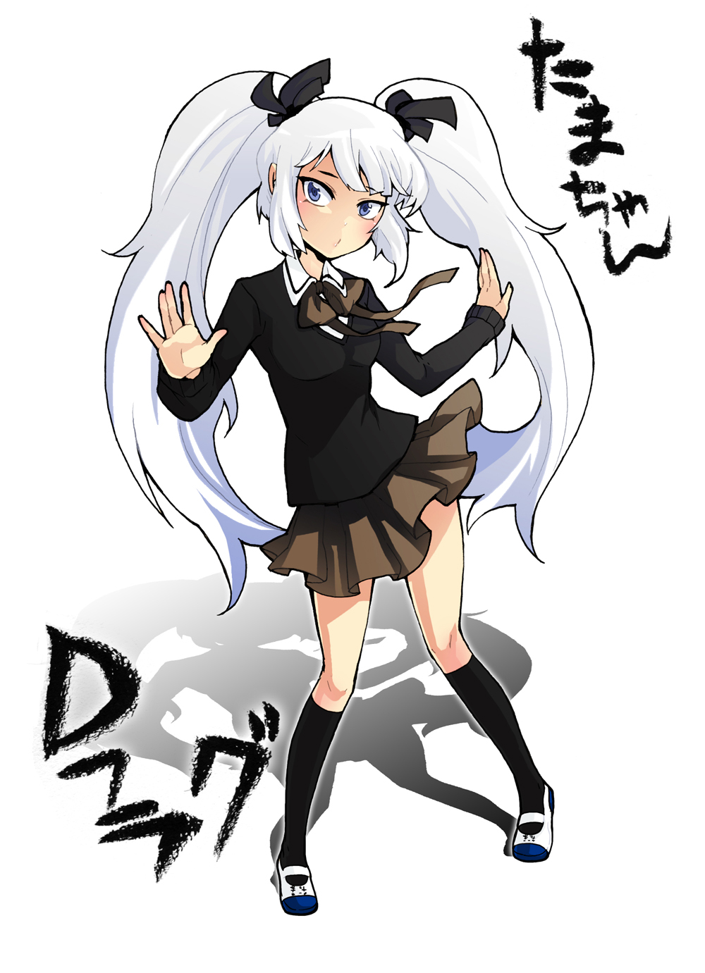 black_legwear, blue_eyes, character_request, d-frag!, hair_ribbon, highres, kneehighs, long_hair