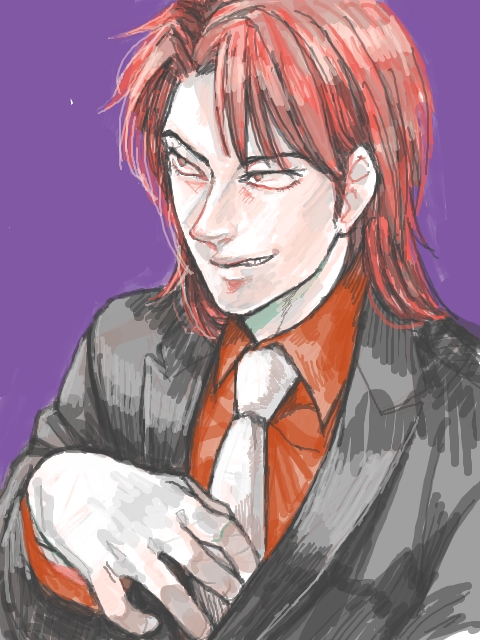 face, formal, hands, ichijou_(kaiji), kaiji, male, necktie, red_hair
