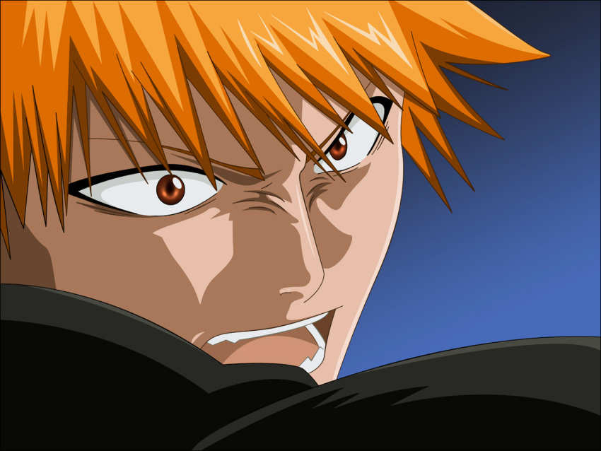 bleach, hitodama_(artist), kurosaki_ichigo, morrow, morrow_(artist), open_mouth, orange_hair, simple_background