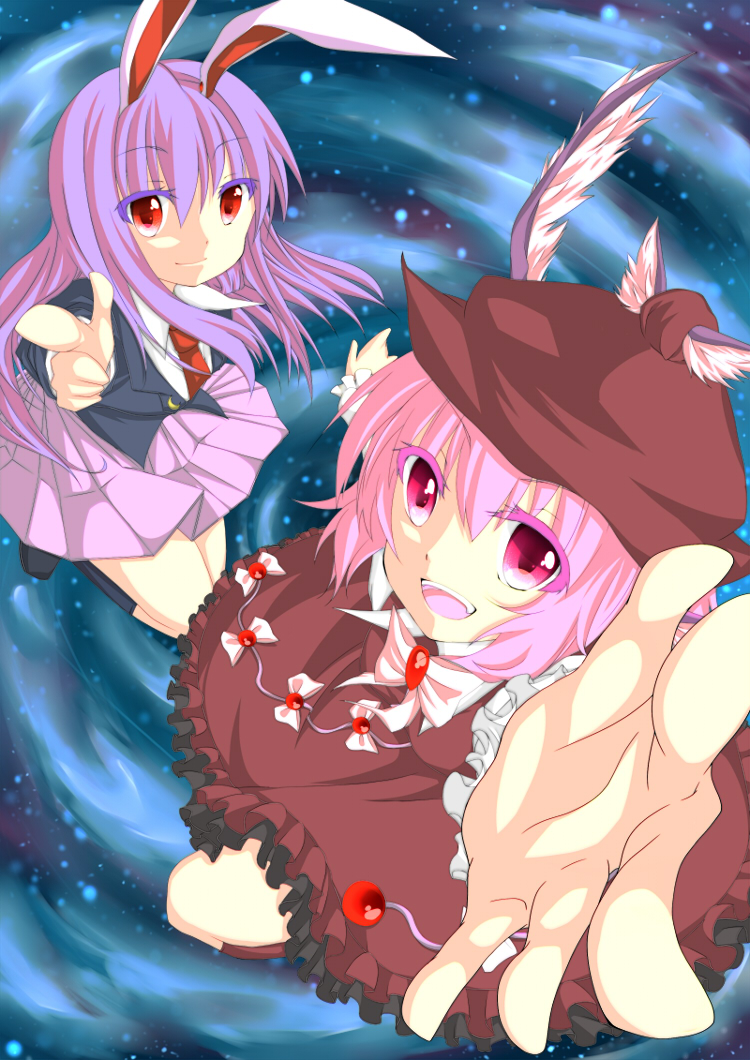animal_ears, bunny_ears, colored_eyelashes, foreshortening, from_below, h-arukiti, long_hair, looking_at_viewer