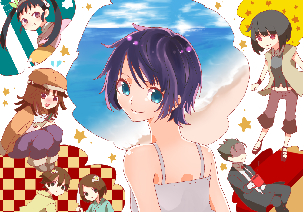 araragi_karen, araragi_tsukihi, curry_gohan, hachikuji_mayoi, kagenui_yozuru, kaiki_deishuu, monogatari_(series), nisemonogatari