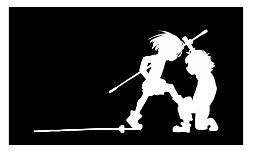 1boy, 1girl, black_background, kicking, kneeling, lowres, minamino_souta, precure