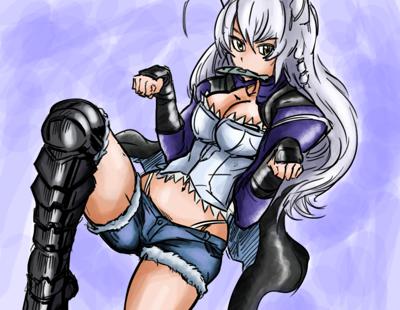 ahoge, animal_ears, bakemonogatari, black_hanekawa, boots, breasts, bustier, cat_ears