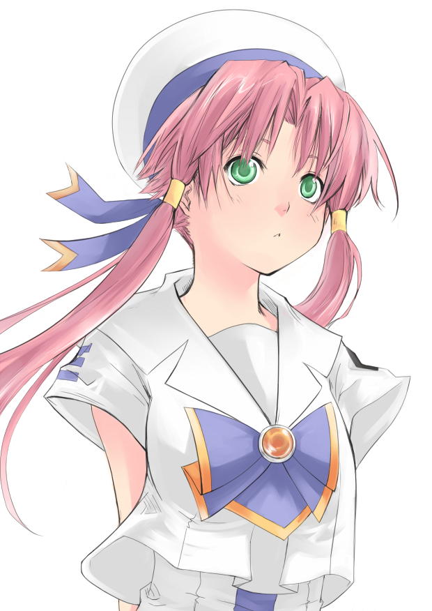 aria, arms_behind_back, artist_request, beret, green_eyes, hair_ribbon, hair_tubes, hat