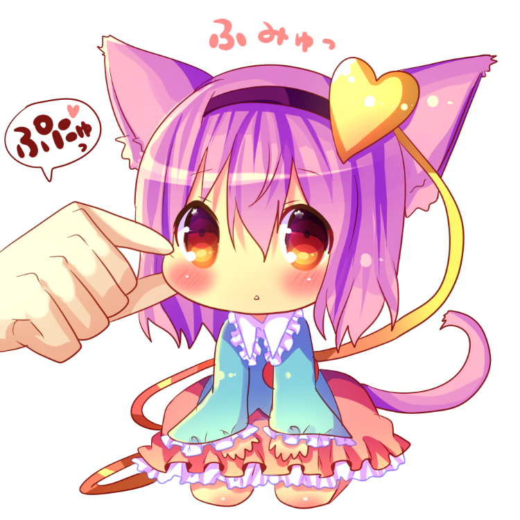 animal_ears, blush, cat_ears, cat_tail, cheek_pinching, chibi, chocolat_(momoiro_piano), dress