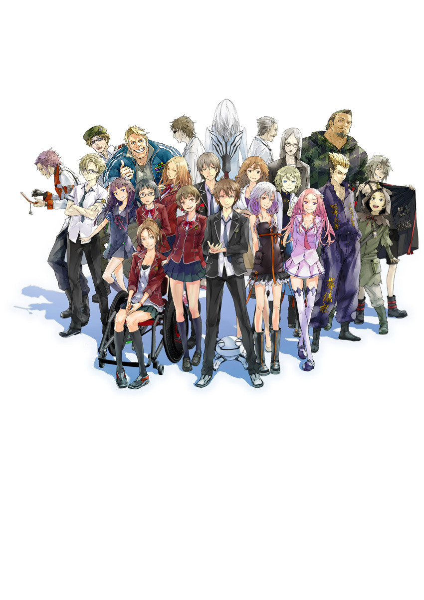 6+girls, animal_ears, beard, black_hair, blonde_hair, blue_eyes, boots, brown_eyes