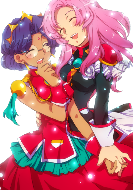 dark_skin, dress, epaulettes, glasses, himemiya_anthy, pink_hair, purple_hair, school_uniform