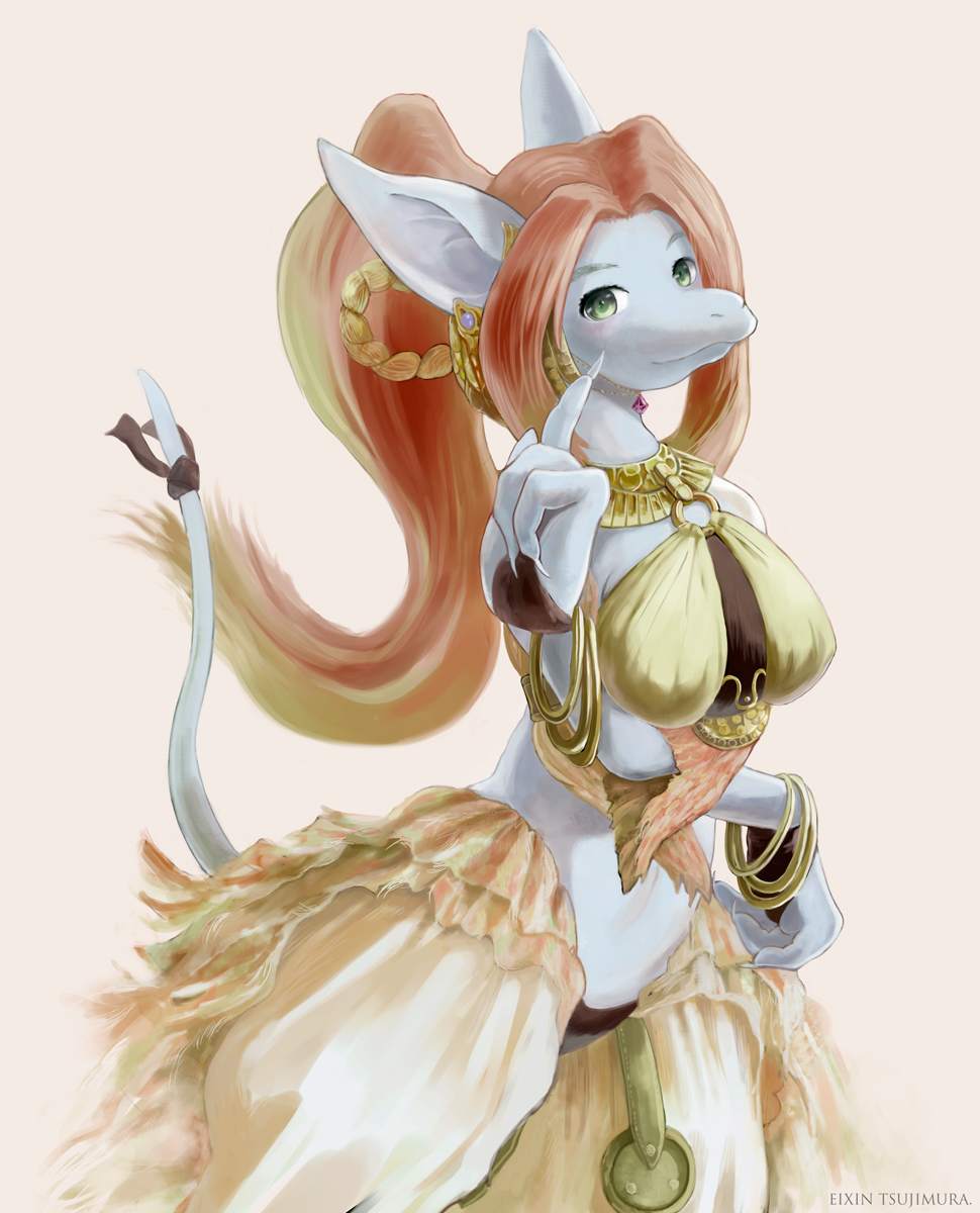 1girl, animal_ears, bangle, bracelet, breasts, bubble_skirt, burmecian, cleyran