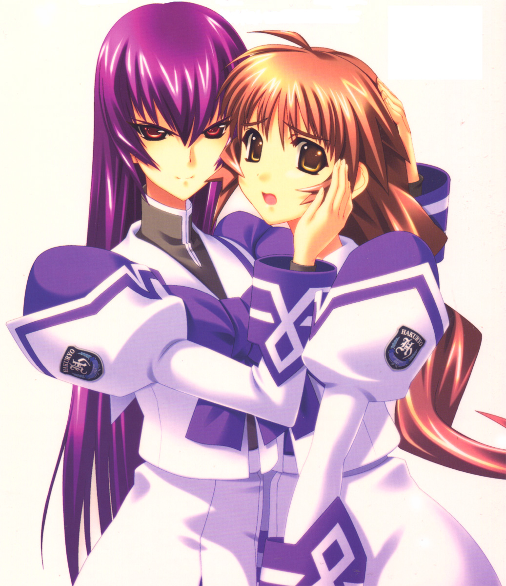 artist_request, brown_eyes, brown_hair, character_request, female, hand_on_another's_face, hand_on_face, hand_on_own_face