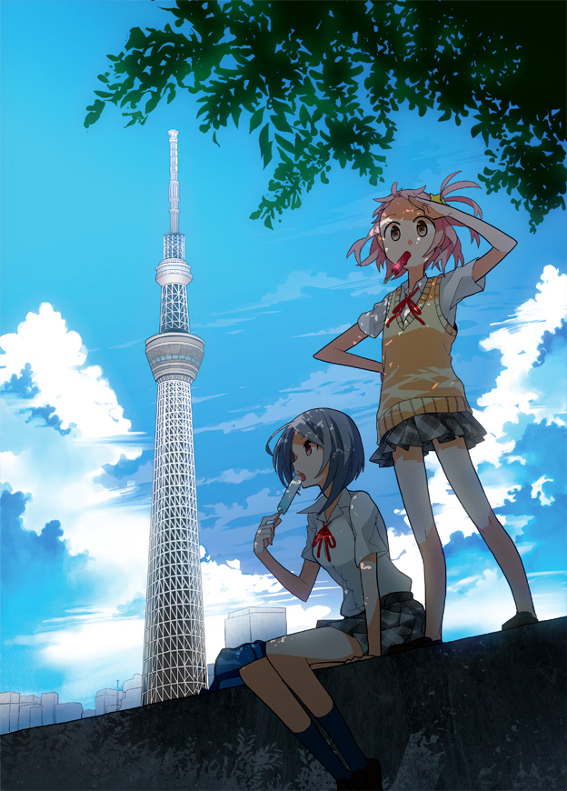 copyright_request, food_in_mouth, footwear, hand_on_hip, kashi-k, legs, looking_afar, mouth_hold