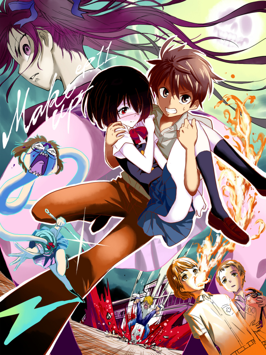 5boys, akazawa_izumi, another, black_hair, blonde_hair, blood, blush, brown_hair