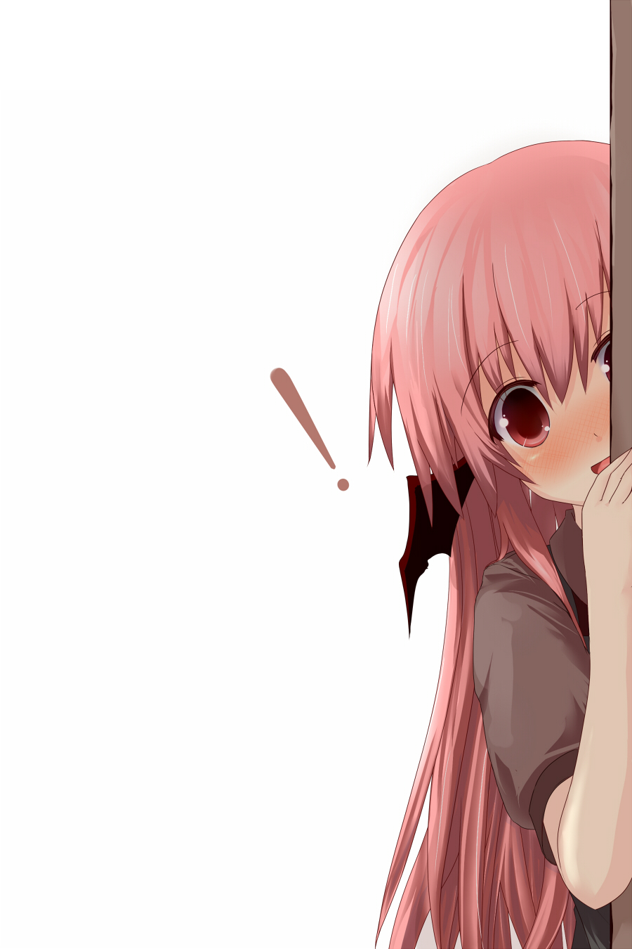 1girl, aemoti, around_corner, bat_wings, blush, head_wings, highres, koakuma