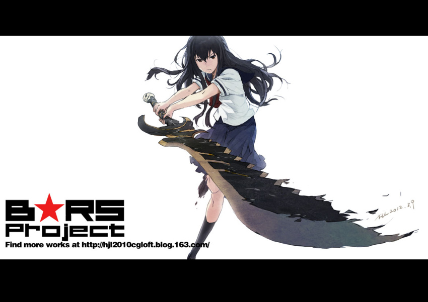 black_gold_saw, black_hair, black_legwear, black_rock_shooter, brown_eyes, hjl, irino_saya, king_saw