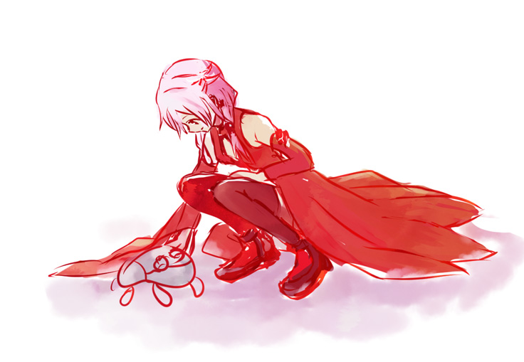867867, bad_id, black_legwear, detached_sleeves, guilty_crown, kneeling, long_hair, pink_hair, smile, thigh-highs, thighhighs, twintails, yuzuriha_inori