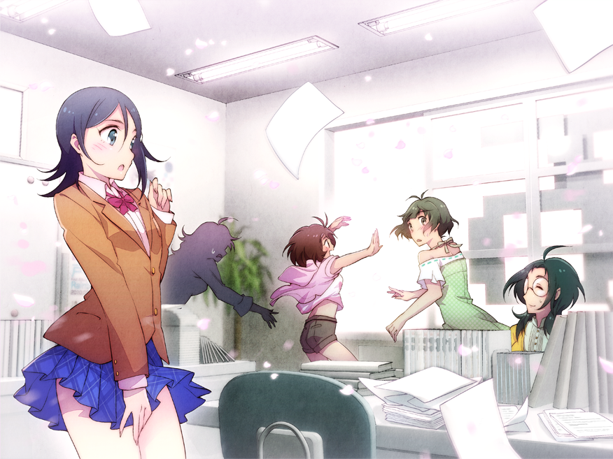 4girls, akizuki_ryou, blazer, blush, crossdressinging, dress, hidaka_ai, idolmaster