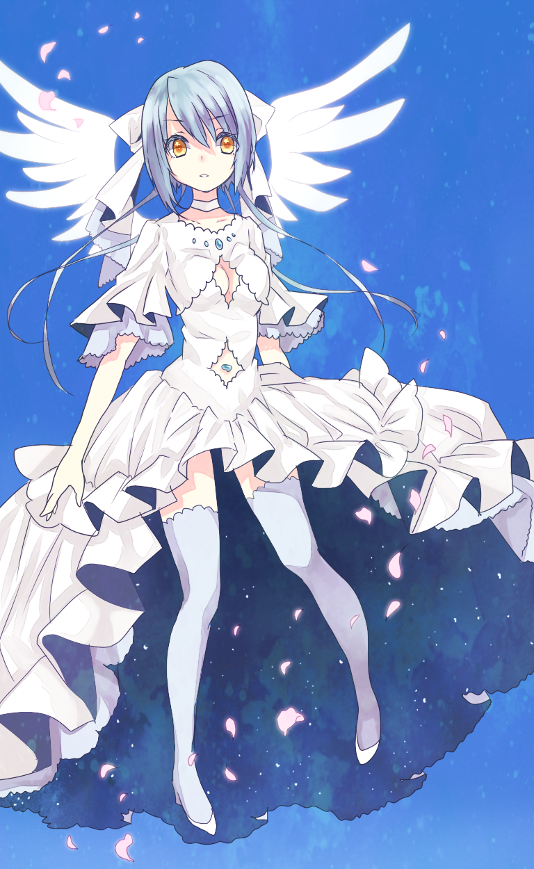 blue_hair, bow, breasts, choker, cleavage, cleavage_cutout, cosplay, dress