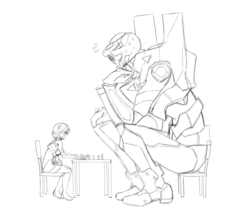 ayanami_rei, chair, chess, chin_rest, eva_00, hair_ornament, height_difference, highres