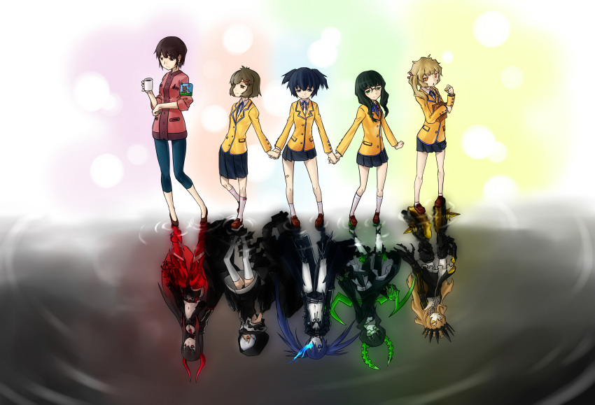 absurdres, armband, black_gold_saw, black_hair, black_rock_shooter, black_rock_shooter_(character), blue_eyes, boots